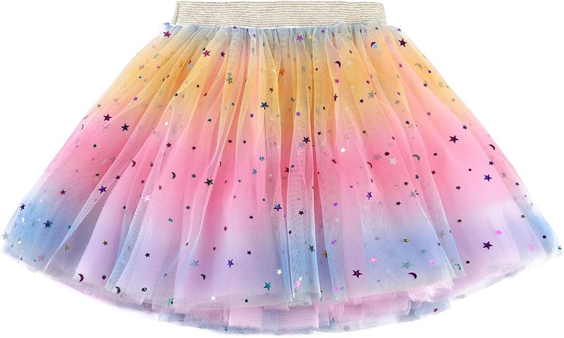 Revkokmx Girls Layered Rainbow Tutu Skirt Dance Dress Ruffle Tiered Clubwear - Image 1